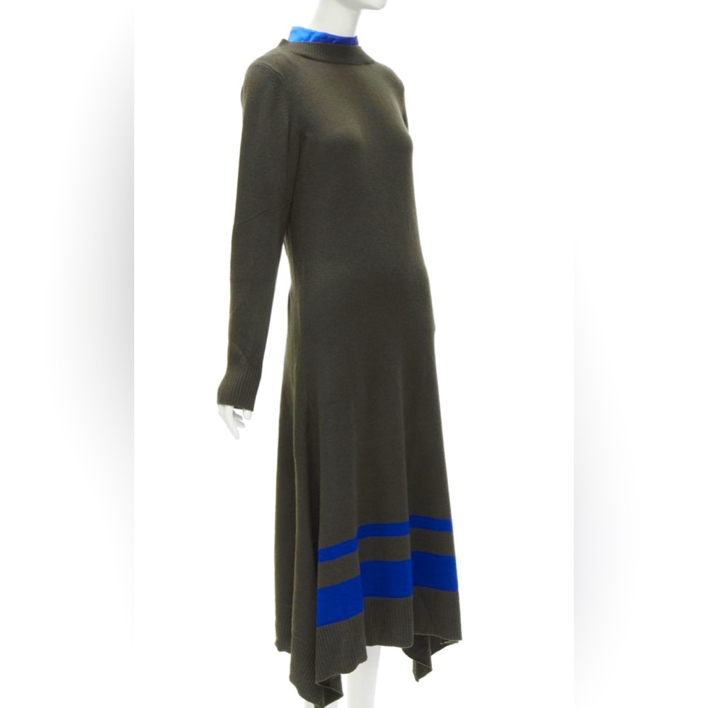 Sacai wool dress, gray green & blue, 2, runway 2019,